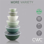 COOK WITH COLOR Mixing Bowls with Lids - 12 Piece Plastic Nesting Bowls Set includes 6 Prep Bowls and 6 Lids, Microwave Safe Mixing Bowl Set (Sage)