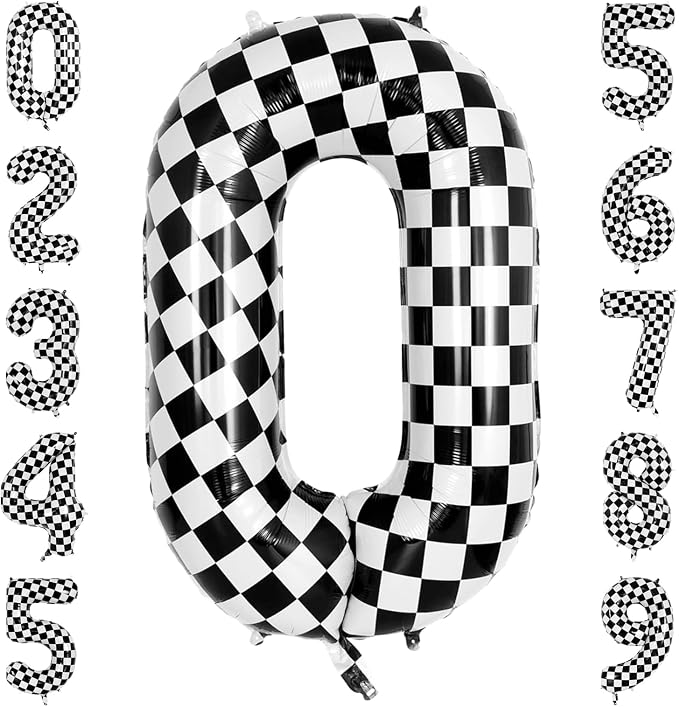 40 Inch Checkered Number 0 Balloon, Large Foil Black and White Number Balloons by Unknown