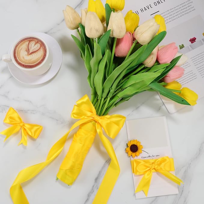 woric Yellow Ribbon 1 Inch 50 Yards Fall Satin Ribbon | Gift Wrapping Baskets - Image 5