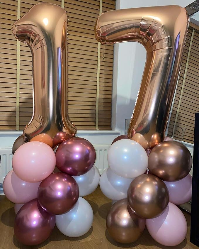 Rose Gold 17 Number Balloons, 40 Inch Giant Number 17 Balloons Foil Mylar - Image 5