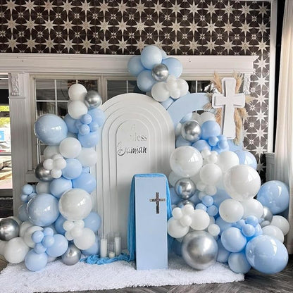 Blue and White Balloons, 12 Inch Baby Light Pastel Blue Pearl White Silver - Image 4