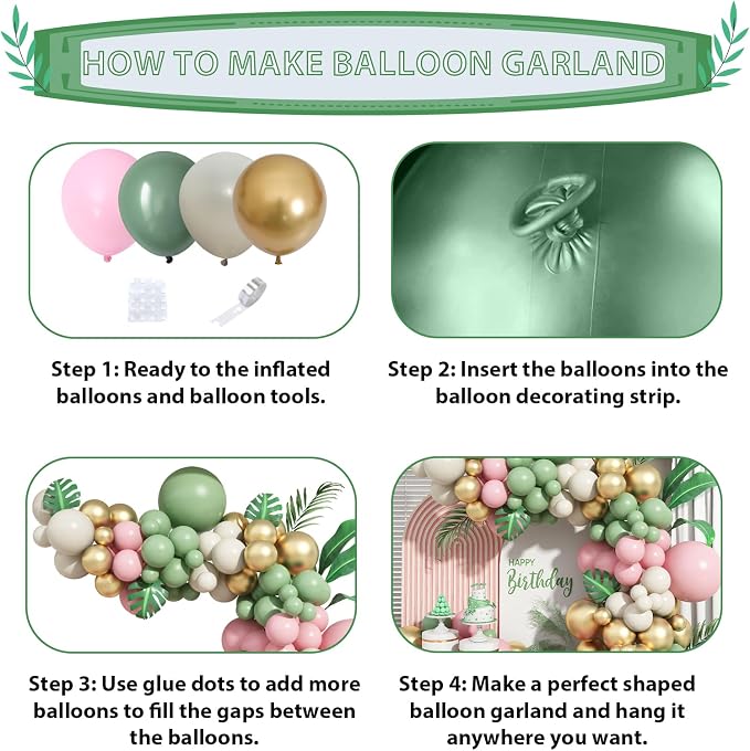 Sage Green and Pink Balloon Arch Kit - Image 6