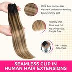 Lashey Seamless Clip in Hair Extensions 22 Inch Balayage Ash Brown to Honey Blonde with Dark Roots Long Straight Hair Extensions 110g 7pcs PU Clip in Real Human Hair for Black Women