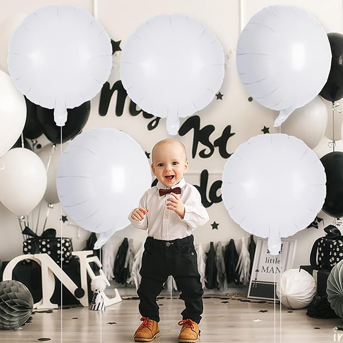 20 Pcs White Round Shaped Balloons, 18 Inch Round Foil Balloon, Giant Round - Image 4