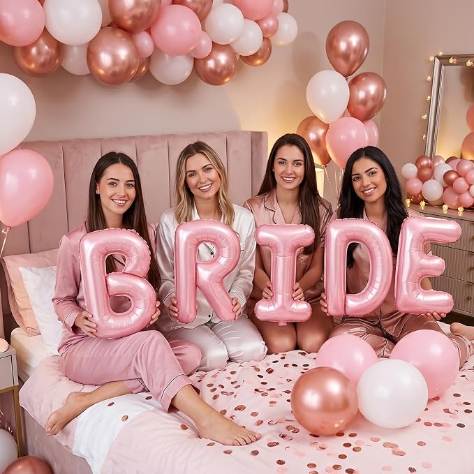 BRIDE Balloons Bachelorette Party Decorations, 16 Inch Pearl Pink Bride Letter - Image 3