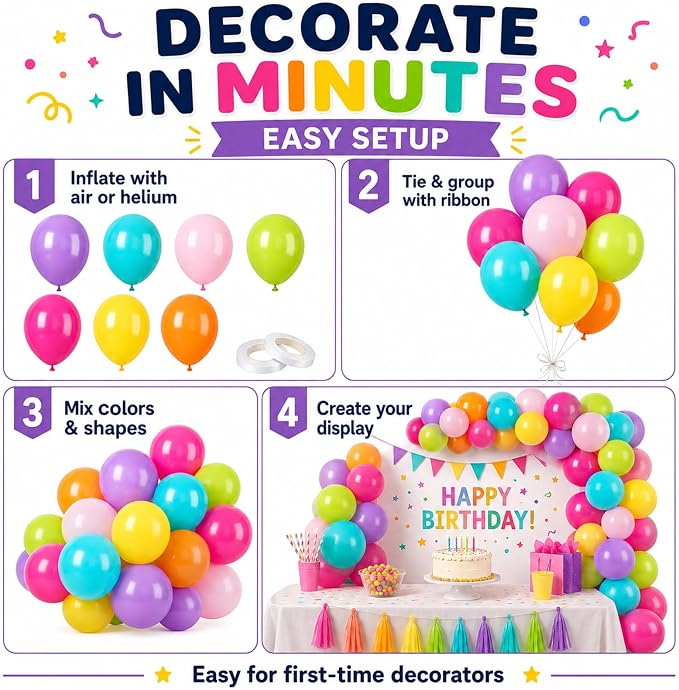 Rainbow Balloons, Hot Pink, Teal Blue, Kids Birthday Luau Beach Summer Pool - Image 8