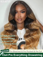 KLAIYI Ombre Highlight Blonde Loose Wave Pre Everything Glueless 13x4 Lace Front Wigs Human Hair Drawstring Balayage Brown Pre Cut Pre Plucked Bleached Ready to Wear and Go Wig with Dark Roots 22Inch