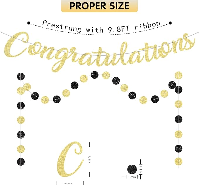Gold Congratulations Banner Sign Prestrung Congrats Banner Garland - Image 3