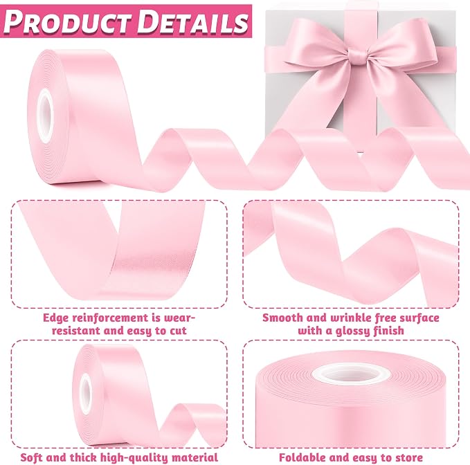 1 1/2In 30Yards Pink Satin Ribbon - Image 3