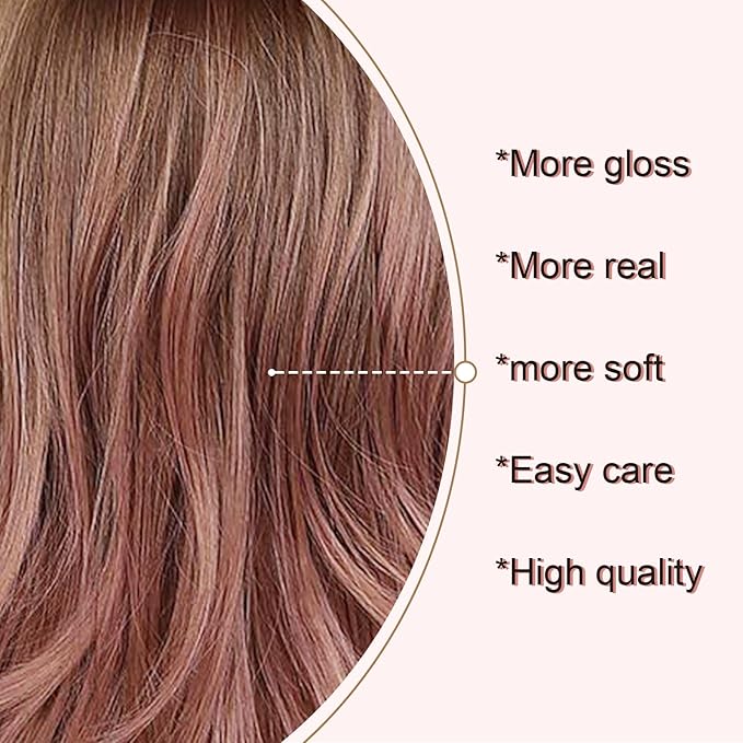 EMMOR Long Wavy Wigs with Bangs for Women, 20 Inch Natural Curly Hair With Air Bang Synthetic Ombre Wigs, Party Cosplay Daily Use