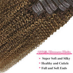 Kinky Curly Clip in Hair Extensions Real Human Hair 4/27/4 Omber Kinky Curly Clip ins For Women 3c 4a Brazilian Virgin Clip on Hair (20inch,#4/27/4)