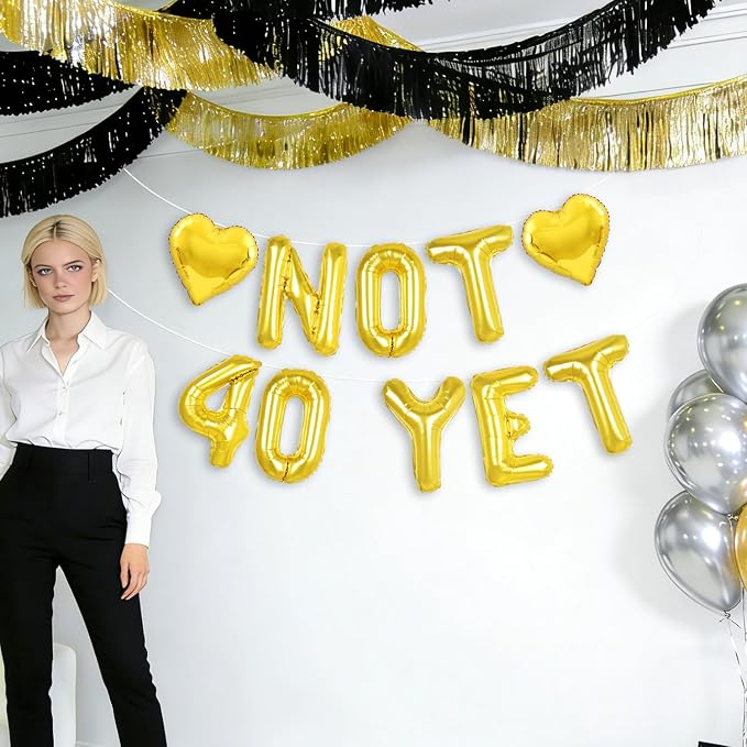 Gold Not 40 Yet Banner, 16 in letter NOT 40 YET Balloons 39th Birthday - Image 6