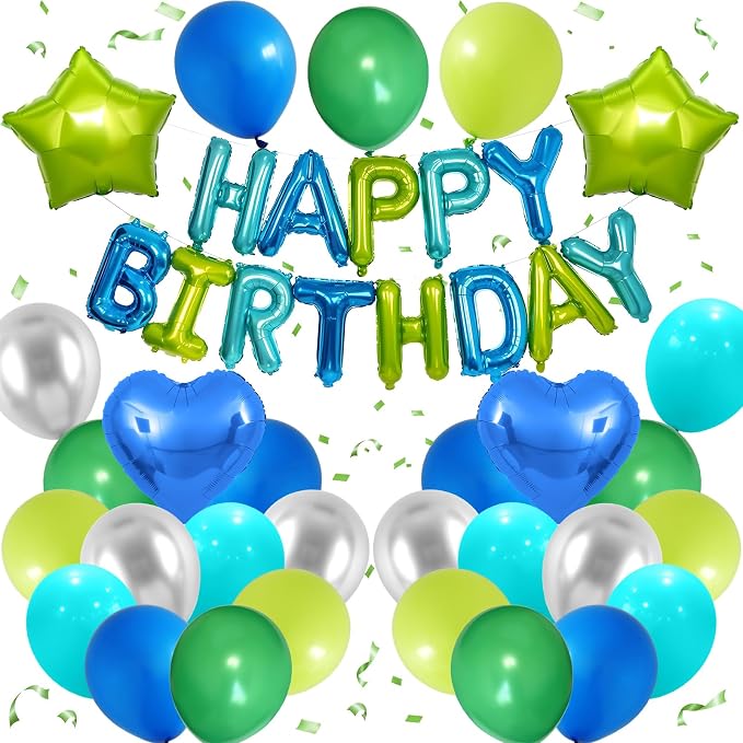 Blue Green Birthday Decorations by BTZO