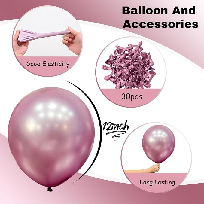 Jobkoo Metallic Pink Balloons, 12Inch Chrome Light Pink Balloons 30Pcs Light - Image 2