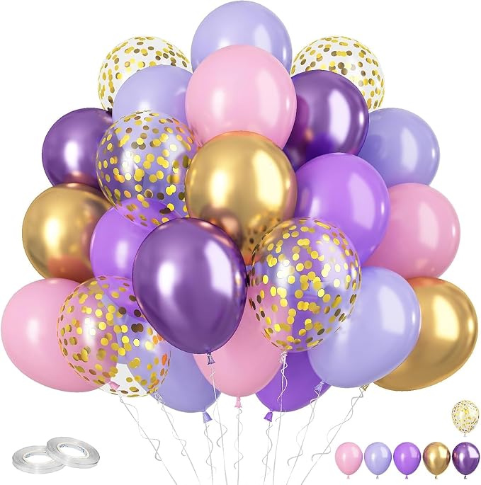 Pink and Purple Balloons, Metallic Purple, Women Girls Baby Bridal Showers by FunHot