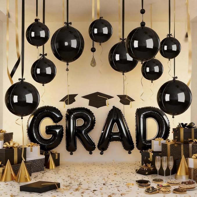 12 Pcs Black Foil Balloons, Different Size Metallic Black Balloons - Image 7