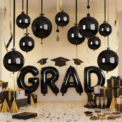 12 Pcs Black Foil Balloons, Different Size Metallic Black Balloons - Image 7
