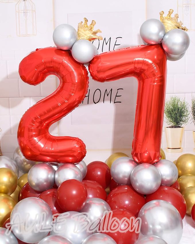 AULE 40 Inch Red 27 Balloon Number Foil 0-9 Birthday Big Numbers | Birthday - Image 2