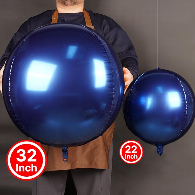 PartyWoo Navy Blue Large Round Giant 4D Jumbo Foil Balloons 6pcs 32 Inch | 32 - Image 2