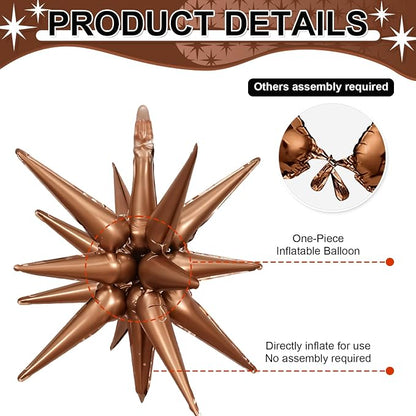 9Pcs Brown Star Balloons, Large Explosion Star Foil Balloons, Neutral Tan Mylar - Image 3