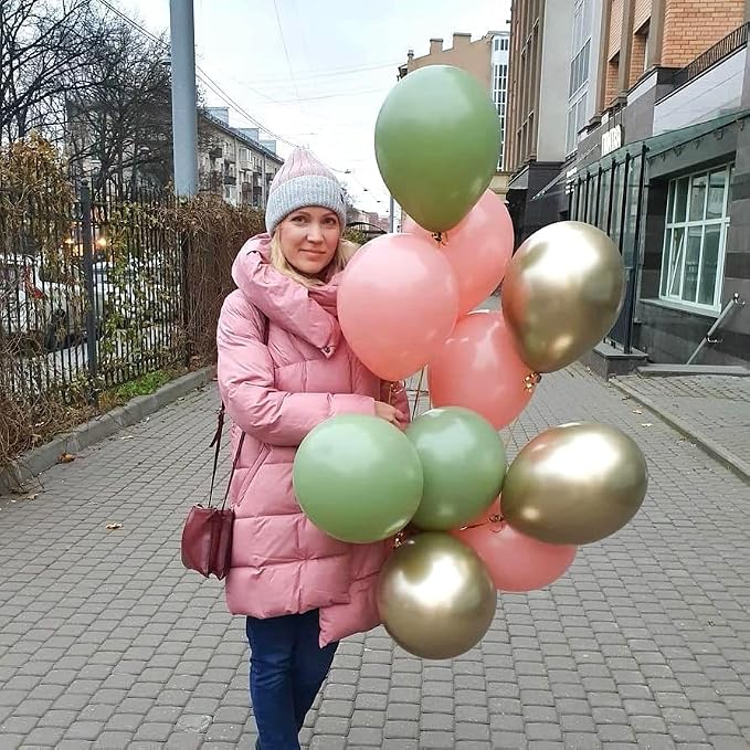 Sage Green and Dusty Pink Balloons, Retro Pink Muted Green White Gold Baby in - Image 8