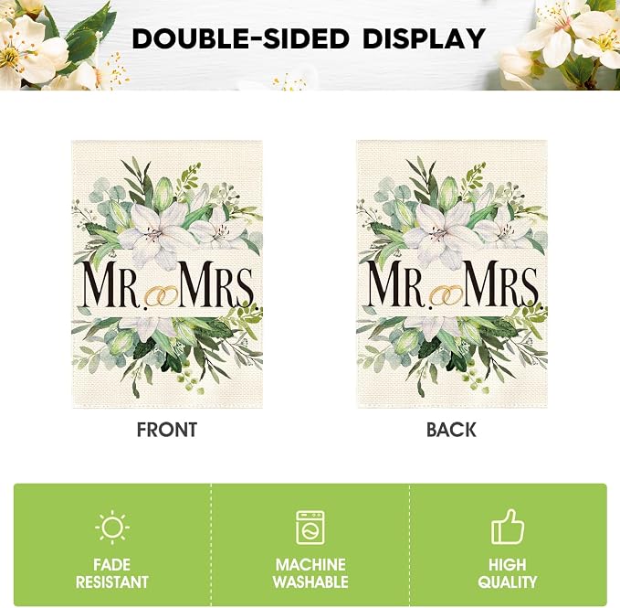 AVOIN colorlife MR. and MRS. Wedding Garden Flag 12x18 Inch Double Sided Outside - Image 6