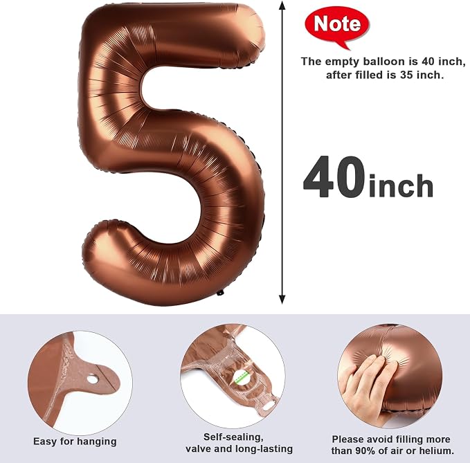 Number Balloons 40 Inch Coffee 5 Balloon - Image 5