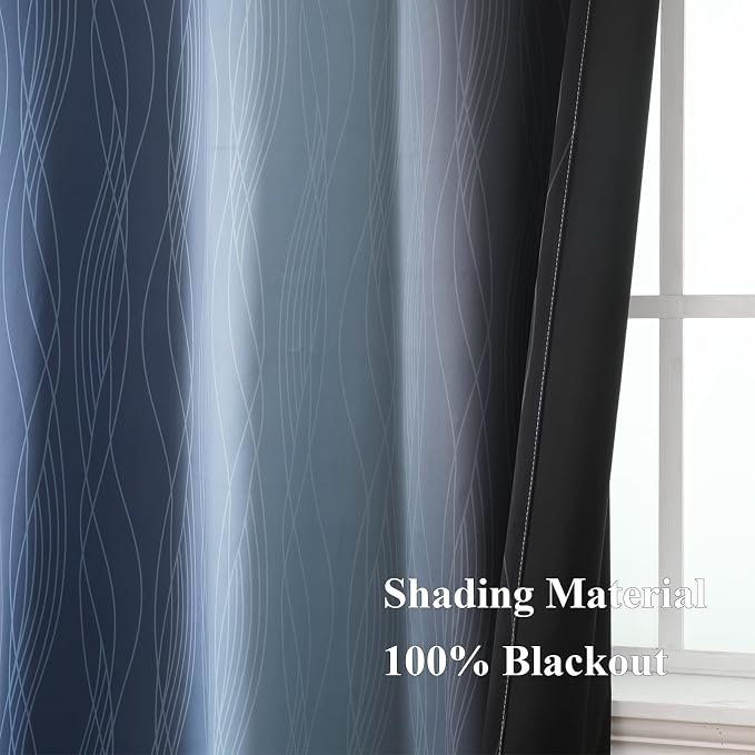 Black and Navy Blue Ombre Blackout Curtains 45 Inches Long, Full Room Darkening - Image 5