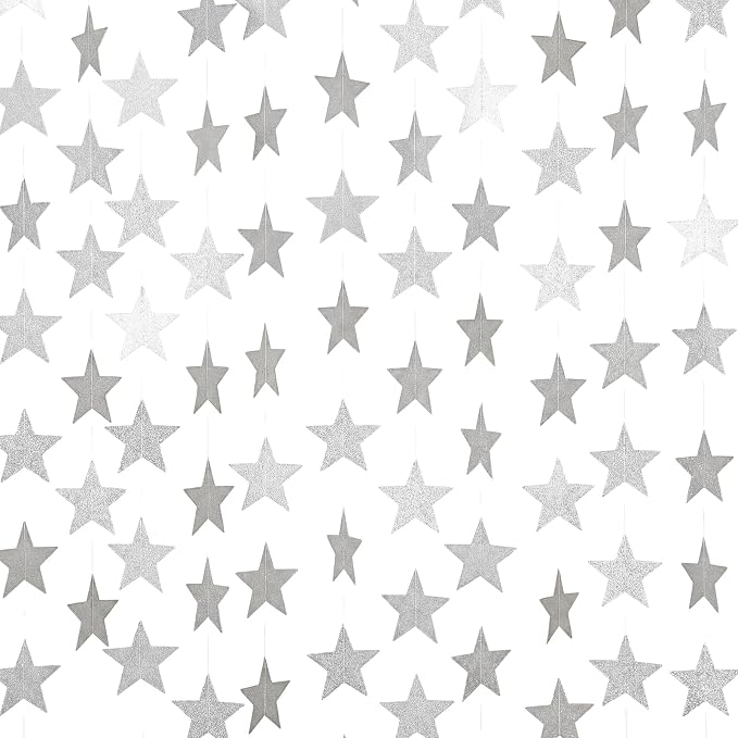 Spakon 65 Feet Glitter Star Paper Garland Banner Hanging Decoration Star by Aranorun