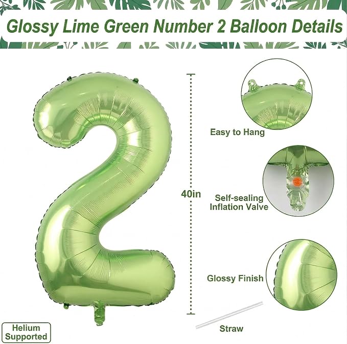 Light Green Number 2 Balloon 40 Inch, Shiny Metallic Foil Party Supplies | - Image 4