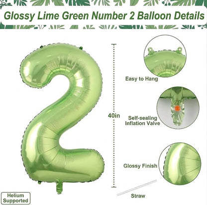 Light Green Number 2 Balloon 40 Inch, Shiny Metallic Foil Party Supplies | - Image 4