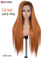 WIGNEE 13x6 Synthetic Lace Front Wig 28" Long Straight Wig Ombre Ginger Synthetic Wigs for Black Women Pre-Plucked Glueless Wig for Daily Party Use