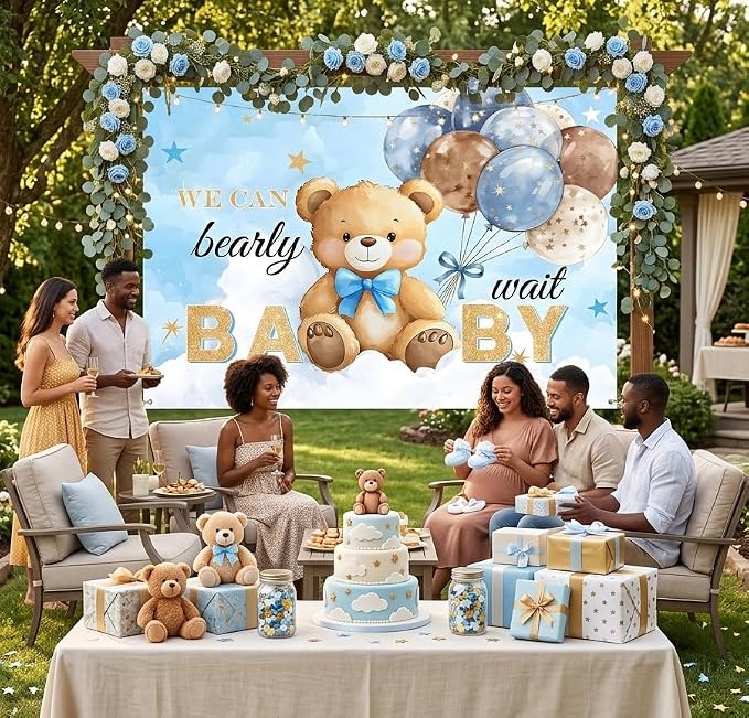 Bear Baby Shower Backdrop 7x5FT We Can Bearly Wait Party Baby Shower Banner - Image 3