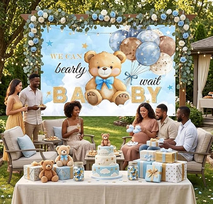 Bear Baby Shower Backdrop 7x5FT We Can Bearly Wait Party Baby Shower Banner - Image 3