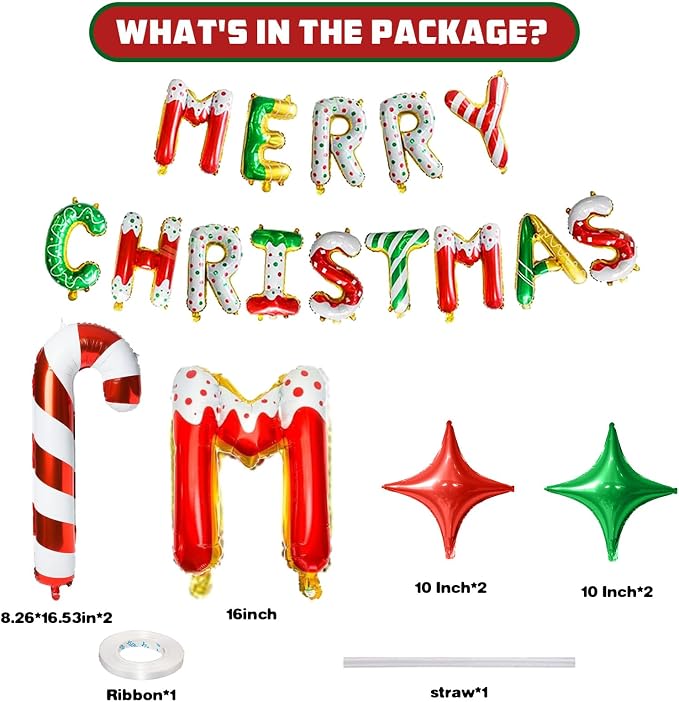 FunHot Merry Christmas Balloons Banner, Donut Merry Christmas Foil Balloons - Image 2