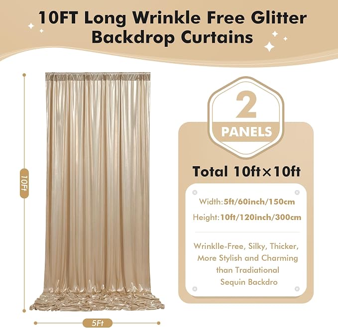 20ftx10ft Thick Champagne Sequin Backdrop Curtain Panels - Image 4