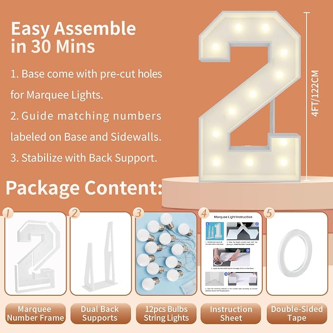 4FT Light Up Numbers Letters, Mosaic Numbers - Image 5
