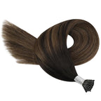 YoungSee I Tip Hair Extensions Ombre Brown I Tip Hair Extensions Human Hair Balayage Dark Brown with Brown Itip Human Hair Extension 18 Inch Ombre Pre Bonded Hair Extension Silky Straight 60s 50g