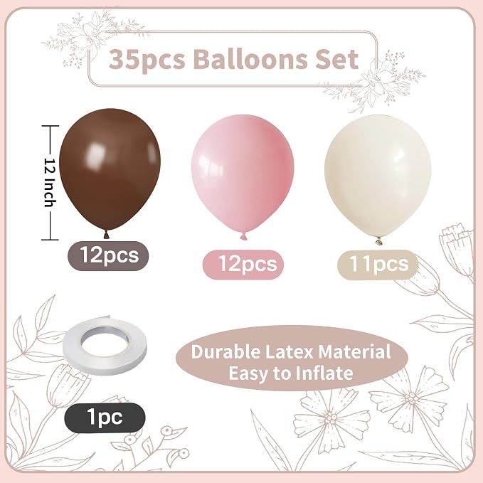 Pink and Brown Balloons Light Pink Coffee Brown Beige Balloons 12inch White - Image 3