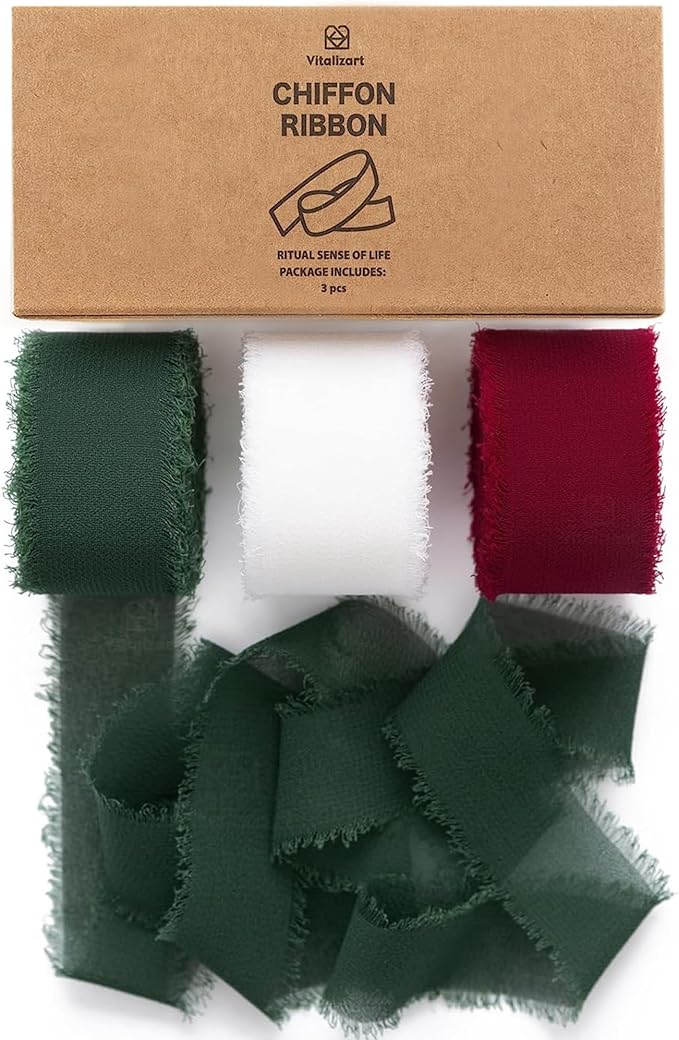 Vitalizart Christmas Ribbon Chiffon Silk 1" x 21Yd Handmade Frayed Fringes | by Vitalizart