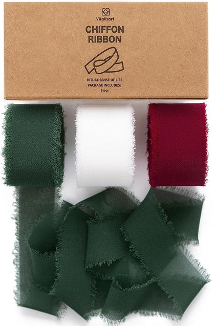 Vitalizart Christmas Ribbon Chiffon Silk 1" x 21Yd Handmade Frayed Fringes | by Vitalizart