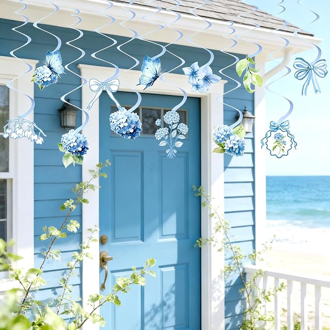 Blue Party Decorations, with 3 Pre-strung Flower Banners and 20 Hanging Swirls - Image 5