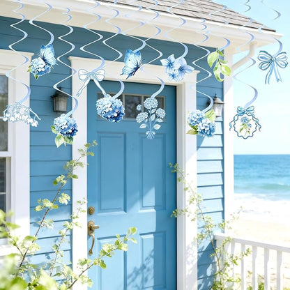 Blue Party Decorations, with 3 Pre-strung Flower Banners and 20 Hanging Swirls - Image 5