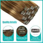 SURNEL Clip in Extensions Human Hair Chocolate Brown to Caramel Blonde Clip in Hair Extensions Real Human Hair 22 inch 6pcs 120g (22, #4/27/4)