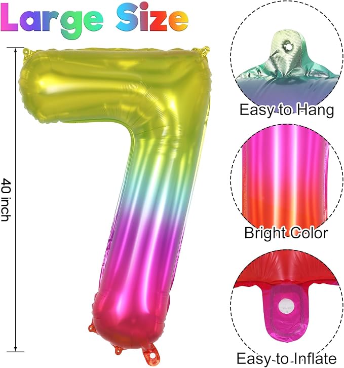 Rainbow Number 7 Balloon 40 Inch, Big Large Foil Number Balloons, Gradient - Image 3