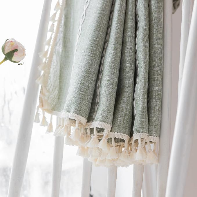Boho Embroidery Striped Linen Curtains 84 Inches Long 2 Panels - Image 7