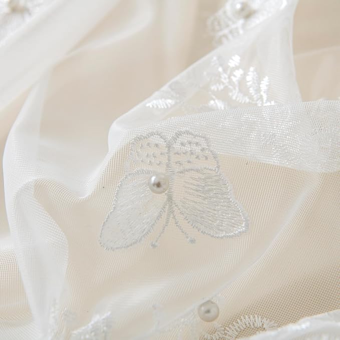 White Sheer Voile Curtains White Embossed Butterflies 63 Inches | Light - Image 5
