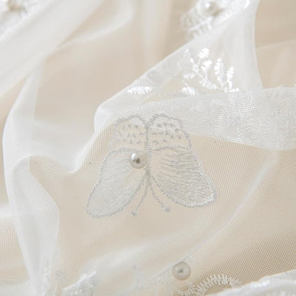 White Sheer Voile Curtains White Embossed Butterflies 63 Inches | Light - Image 5