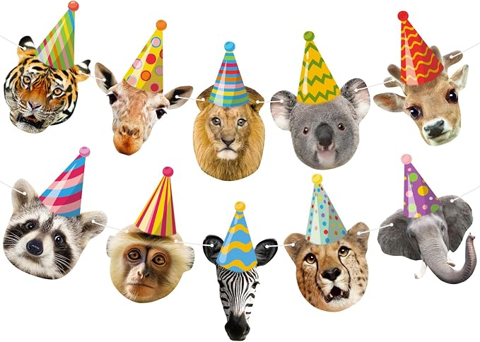 Hooqict Safari Animals Happy Birthday Banner Animal Birthday Party Decorations by Hooqict