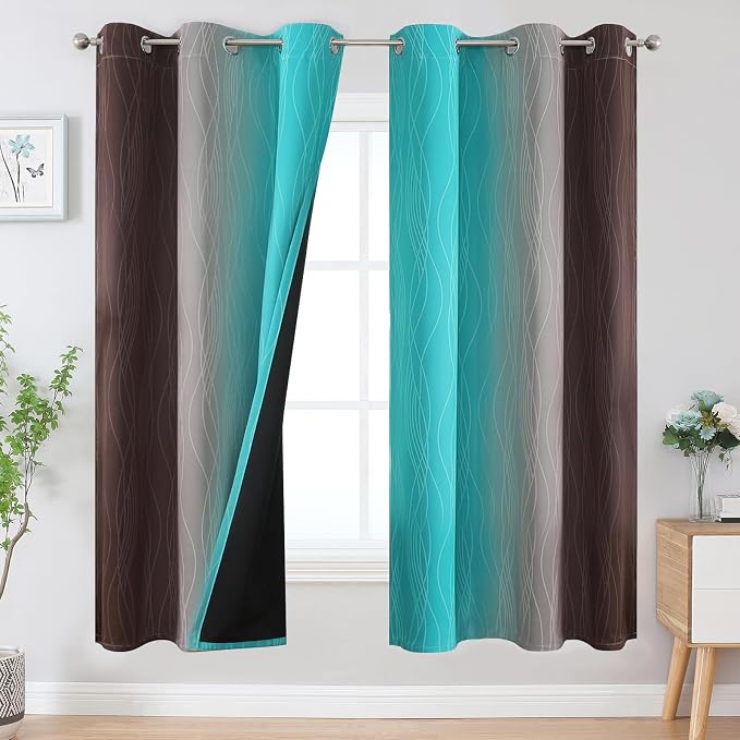Brown and Teal Ombre Blackout Curtains 72 Inches Length by ESTELARTEXTILER